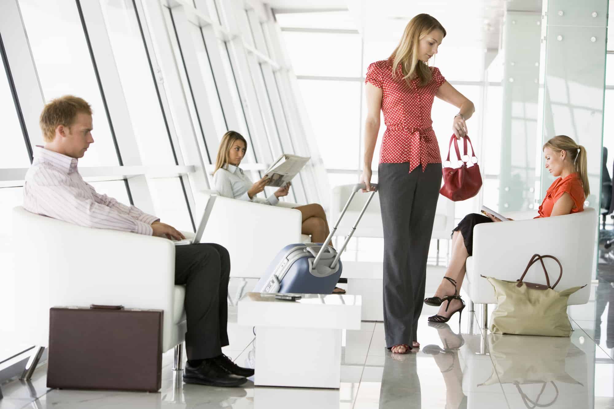 a woman waiting impatiently for her plane to depart