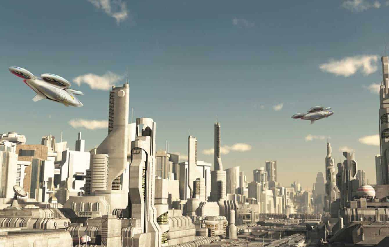 a city of the future with city airbusses