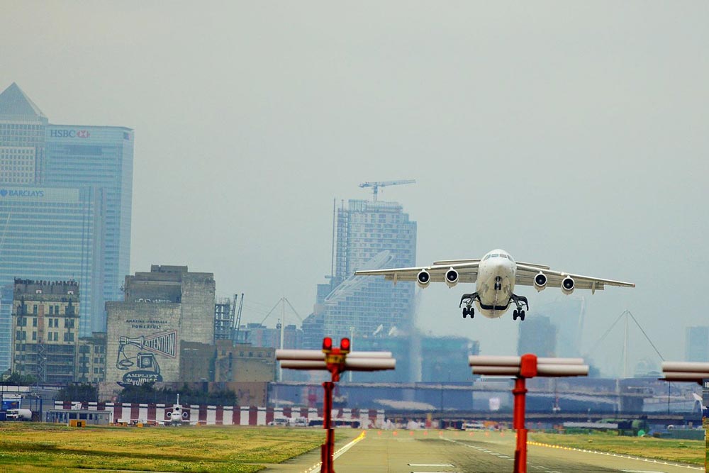 An Avro RJ85 Taking Off from London City Airport