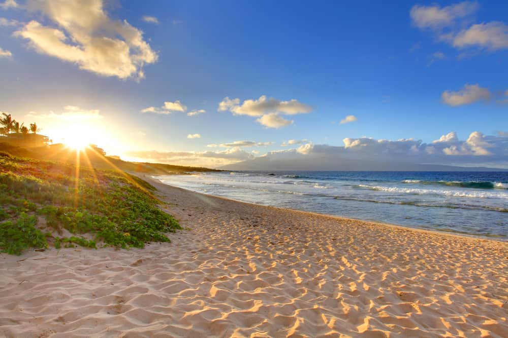 Sunset on the beach of Maui Hawaii