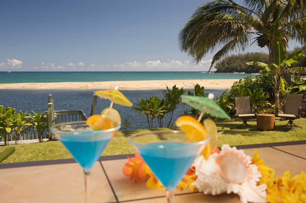 Cocktails with beach view on Lanai Hawaii