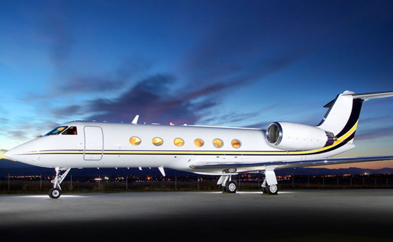 a Gulfstream GIV-SP large private jet ready for takeoff