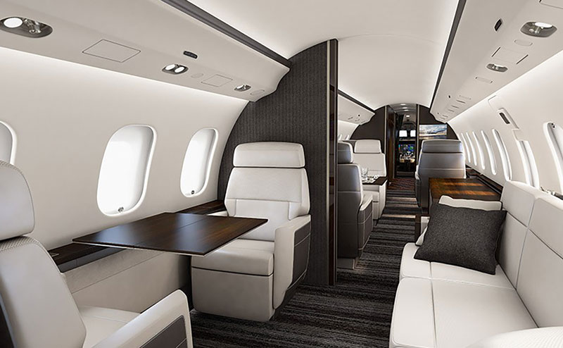 interior of the Bombardier Global 6000 private jet