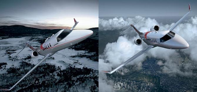 a learjet 70 and learjet 75 in the sky