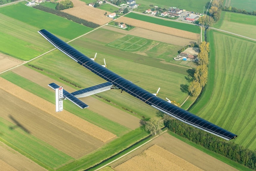 A solar driven plane flying